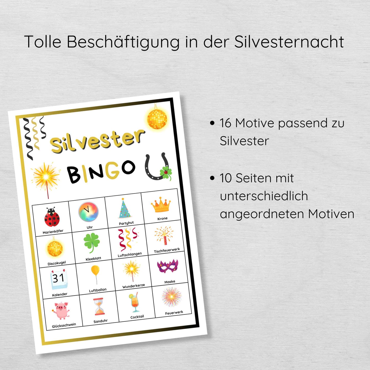 Silvester Bingo für Kinder