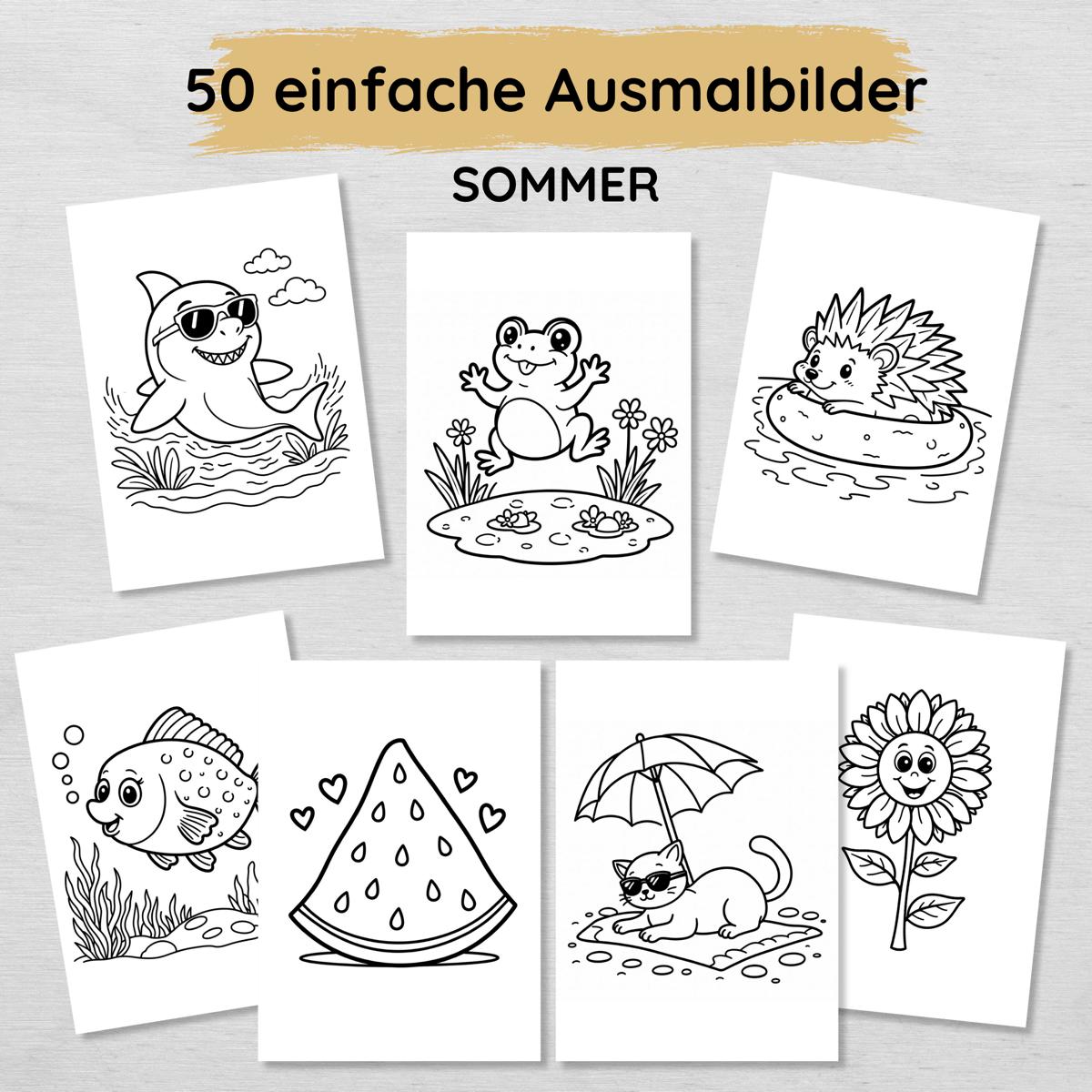50 einfache Sommer Ausmalbilder für Kinder ab 3 Jahren
