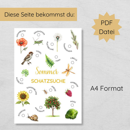 Sommer Schatzsuche für Kinder Druckvorlage