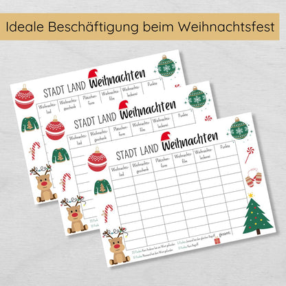 Stadt Land Weihnachten Familienspiel Druckvorlage