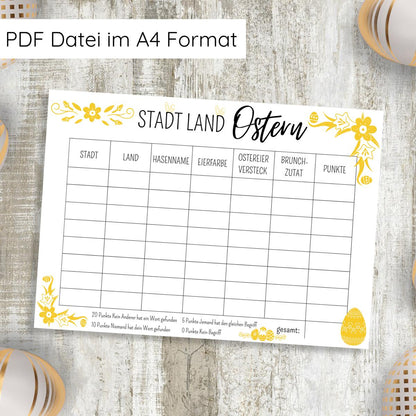 Stadt Land Ostern Familienspiel Druckvorlage