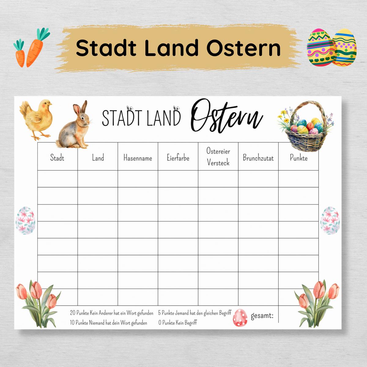 Stadt Land Ostern Spielvorlage zum Ausdrucken
