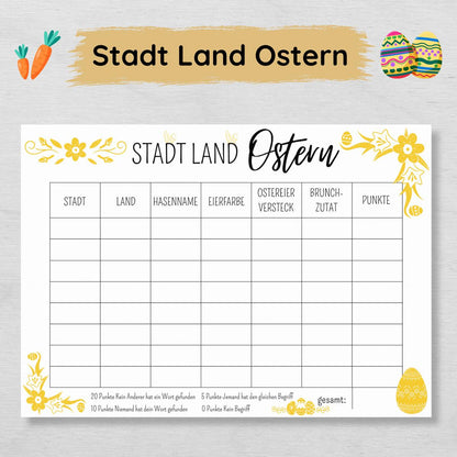 Stadt Land Ostern Familienspiel Druckvorlage