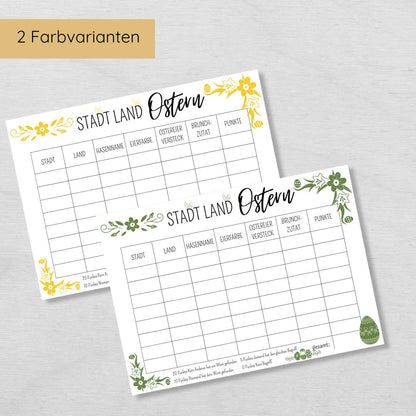 Stadt Land Ostern Familienspiel Druckvorlage