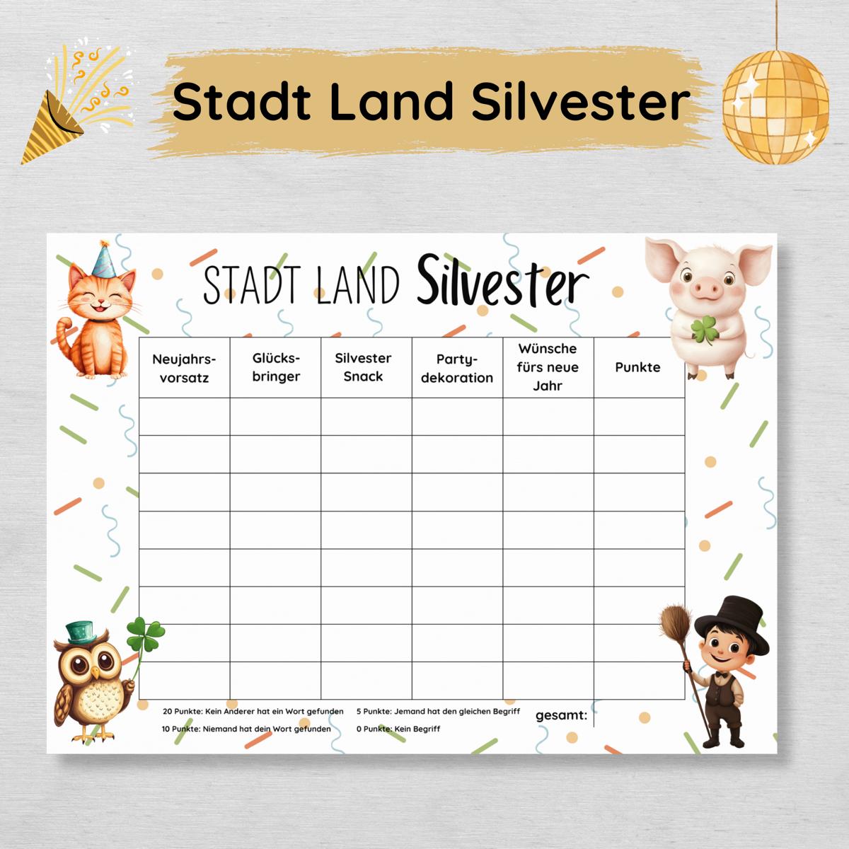 Stadt Land Silvester Spielvorlage