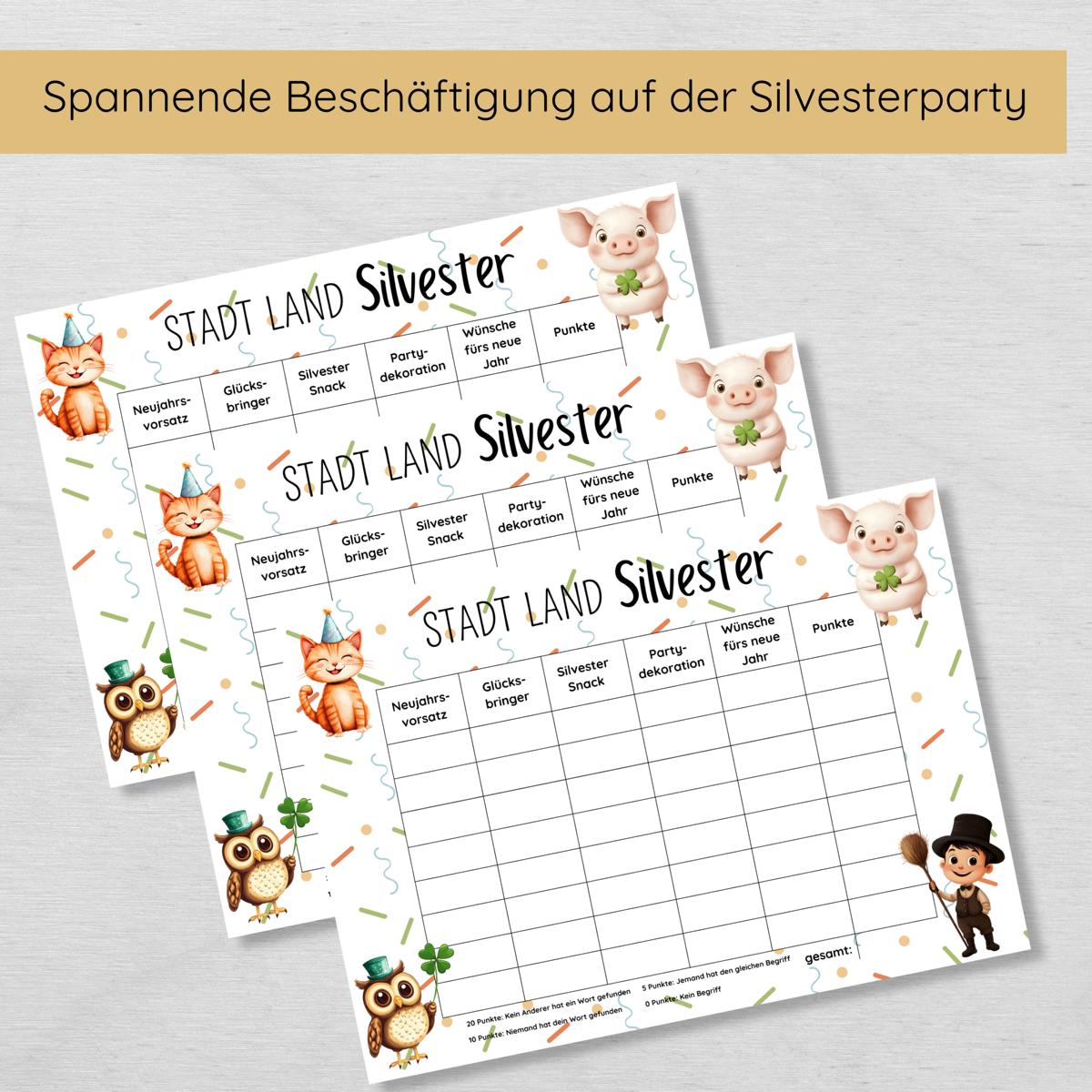 Stadt Land Silvester Spielvorlage zum Ausdrucken