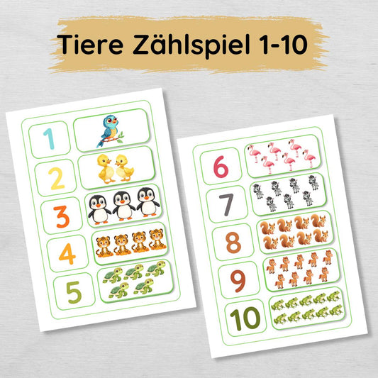 Tiere Zählübung für Kinder Zahlen 1 bis 10