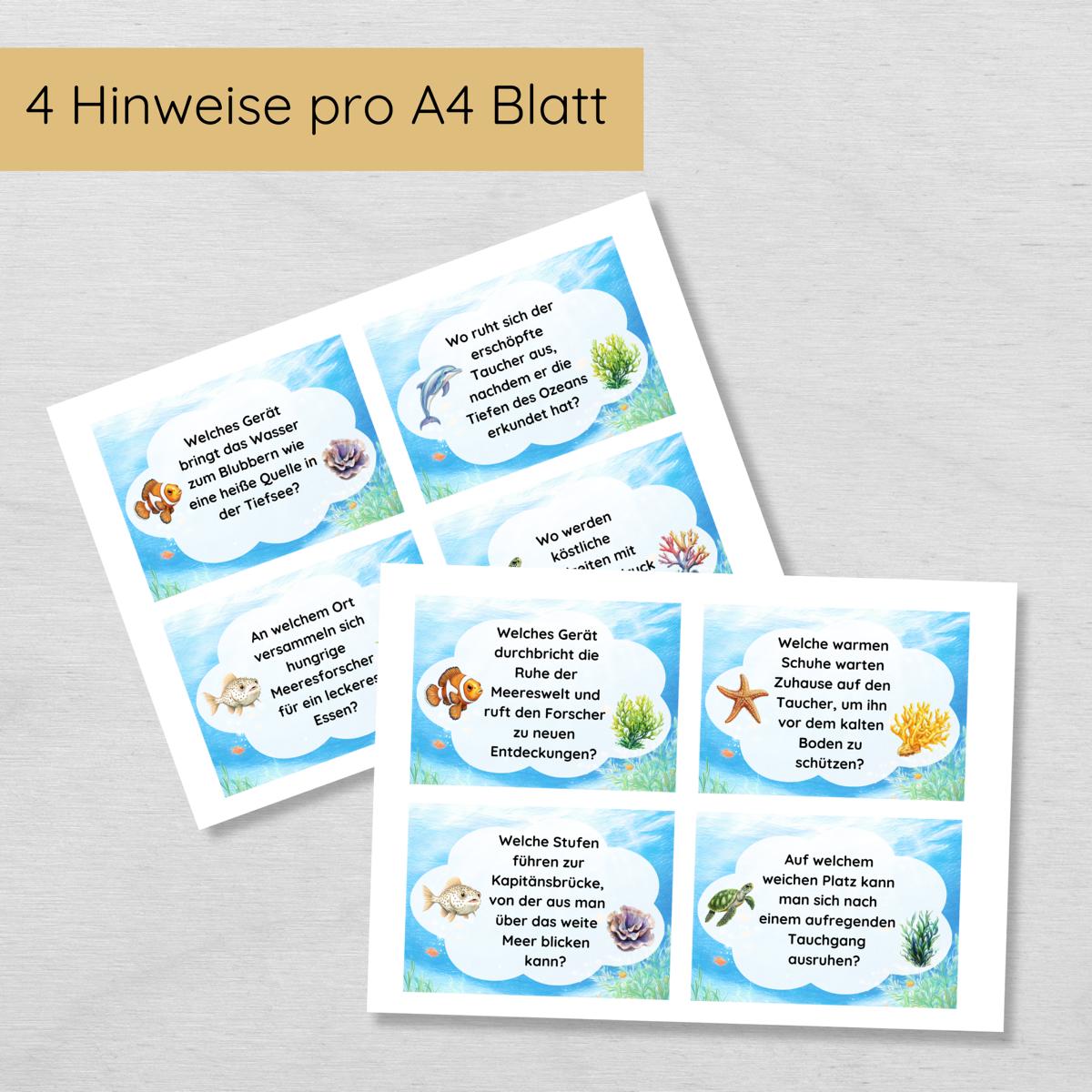 Unterwasser Indoor Schnitzeljagd - 20 einfache Hinweise, Urkunde & mehr
