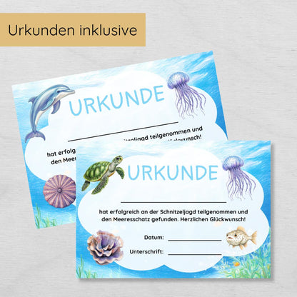 Unterwasser Outdoor Schnitzeljagd - 20 einfache Hinweise, Urkunde & mehr