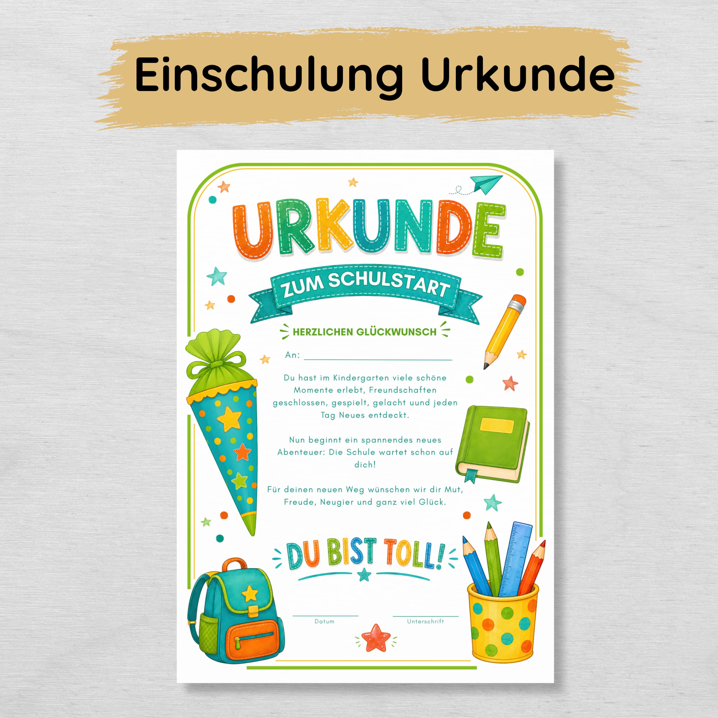 Urkunde zum Schulstart für Kinder