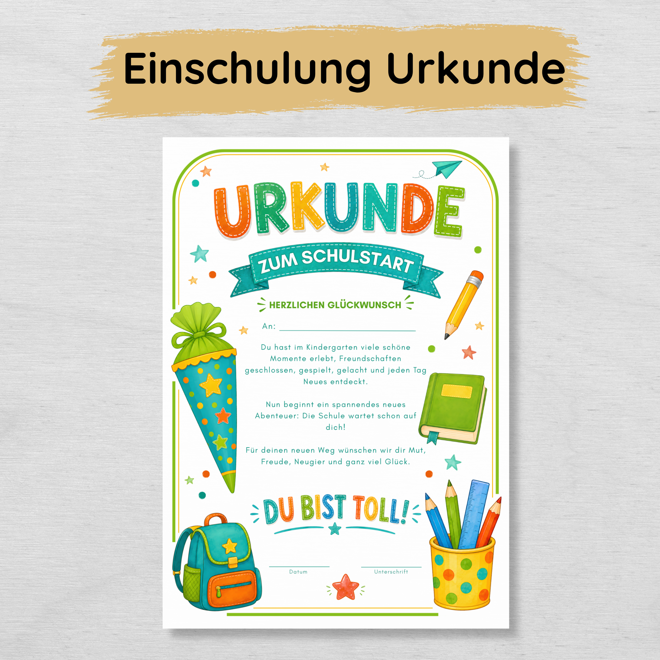 Urkunde zum Schulstart für Kinder