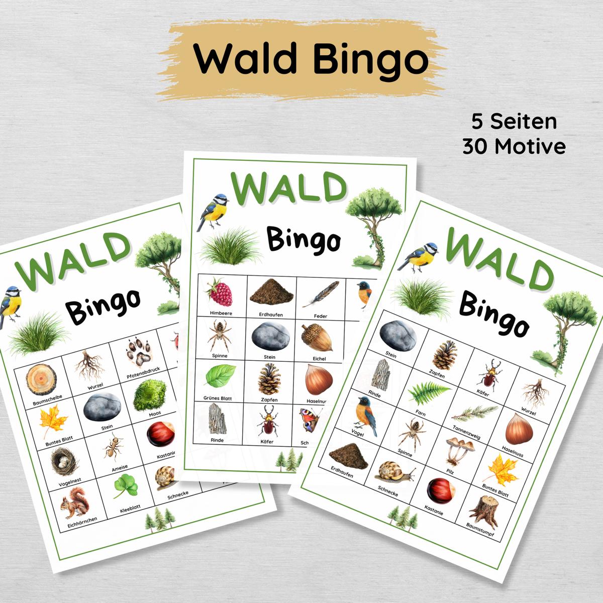 Wald Bingo für Kinder