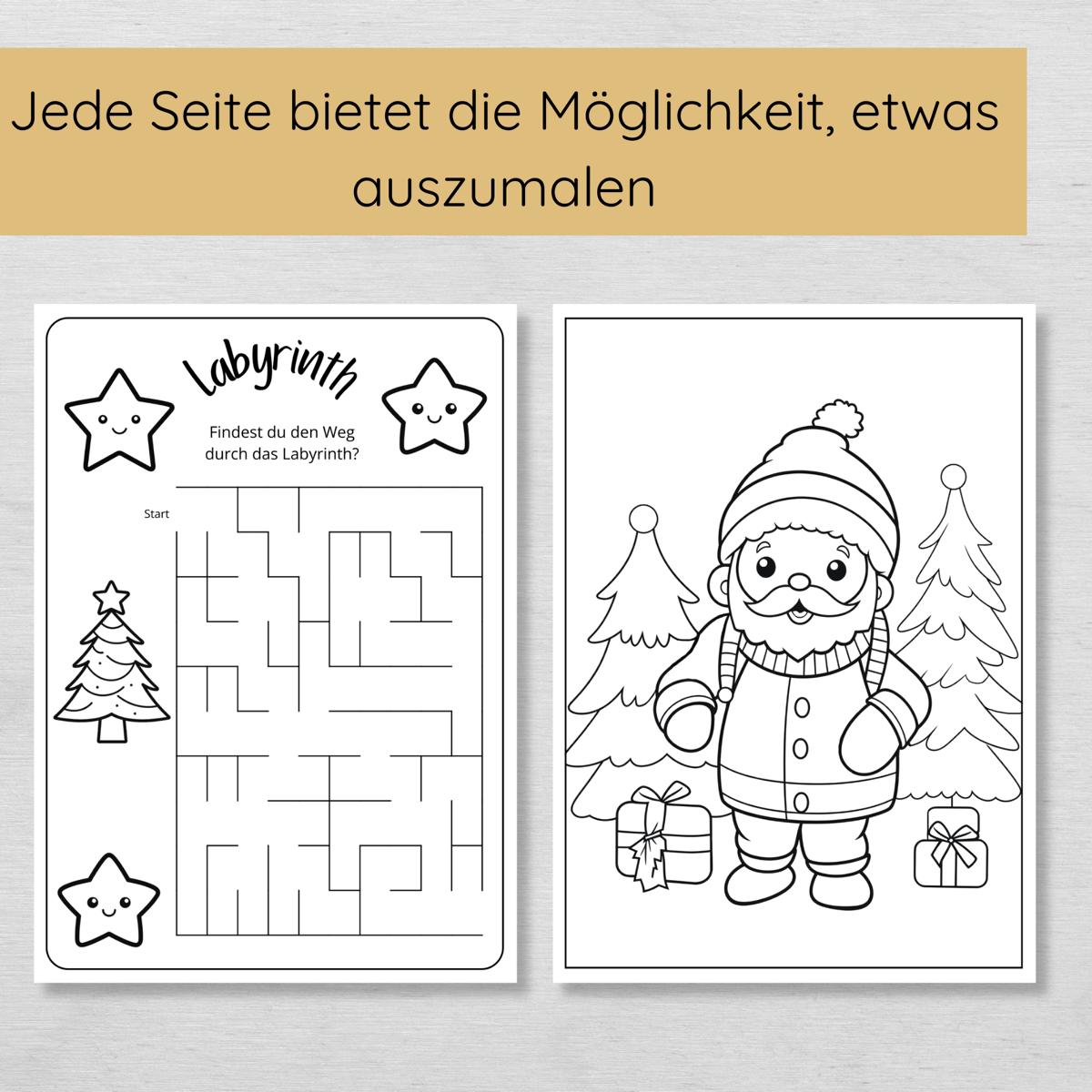 25 Weihnachten Rätsel und Ausmalbilder für Kinder