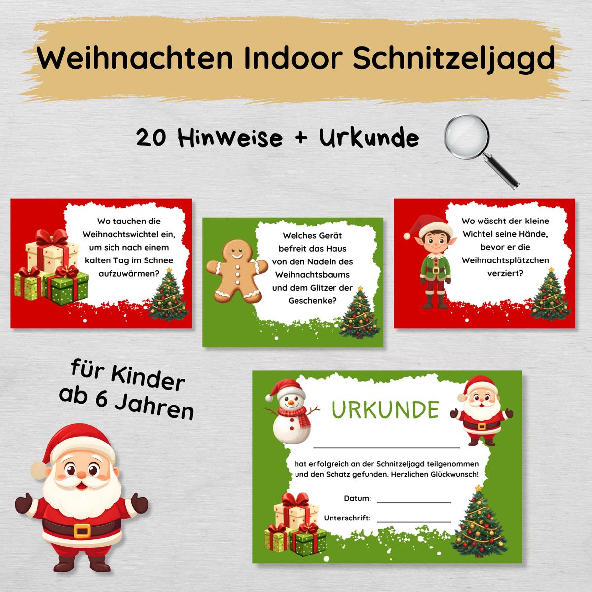 Weihnachten Indoor Schnitzeljagd - 20 einfache Hinweise & Urkunde