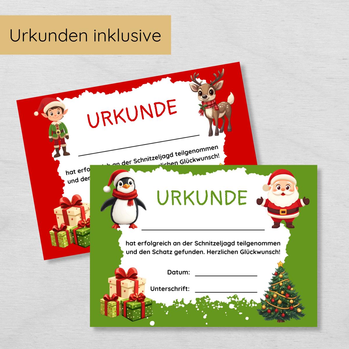 Weihnachten Outdoor Schnitzeljagd - 20 einfache Hinweise & Urkunde