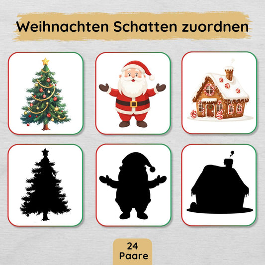 Weihnachten Schatten Zuordnungsspiel für Kinder