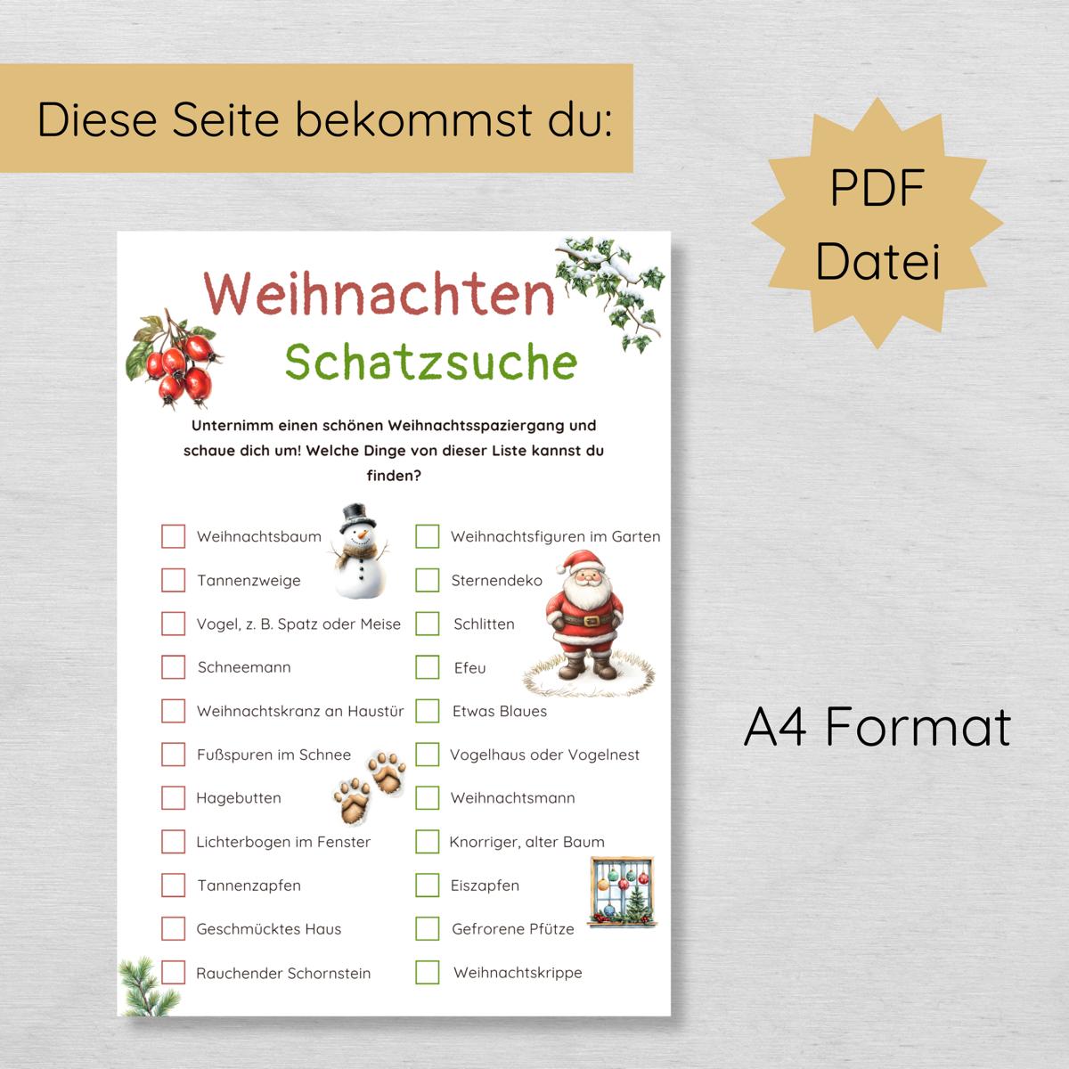 Weihnachtsschatzsuche für draußen Druckvorlage