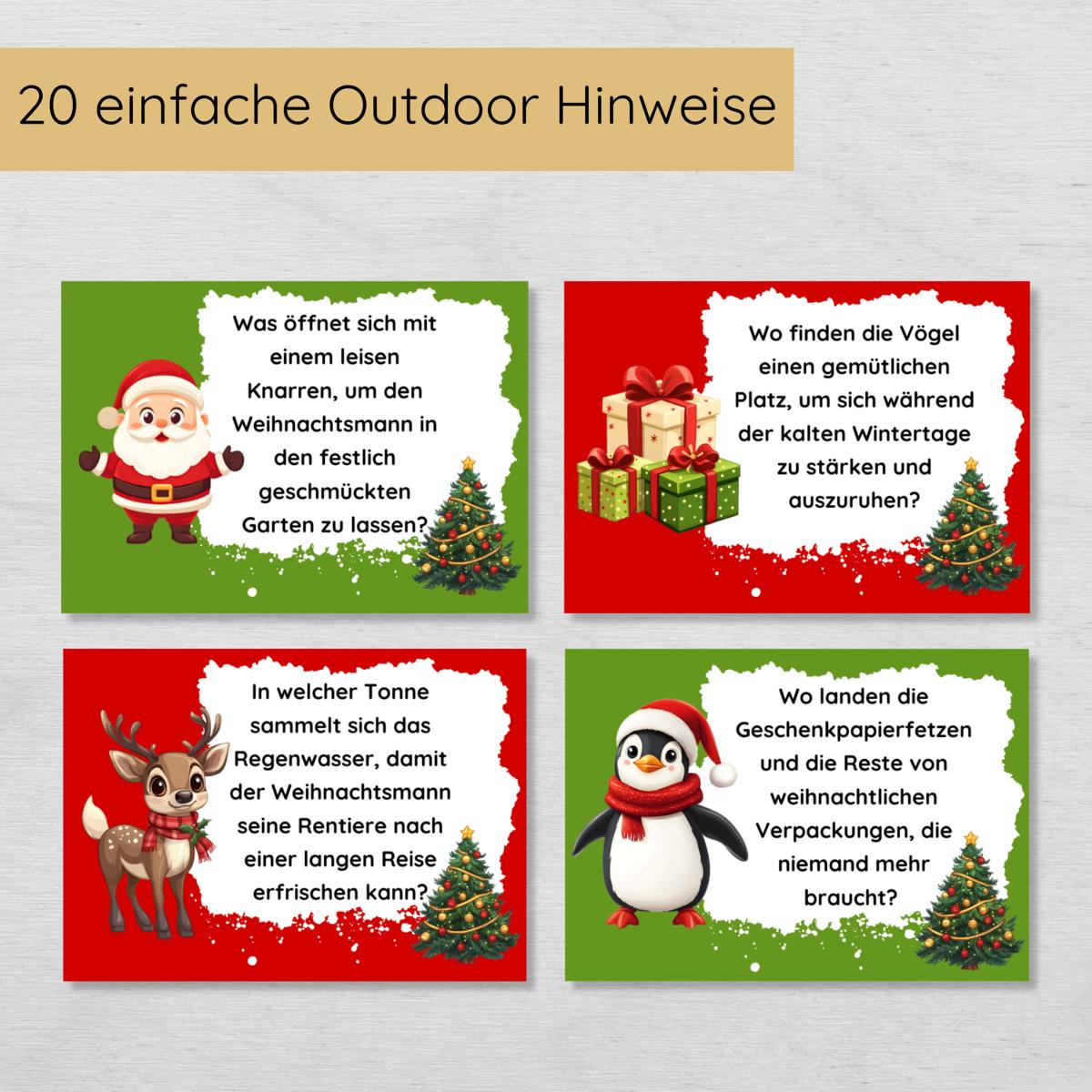 Weihnachten Outdoor Schnitzeljagd - 20 einfache Hinweise & Urkunde