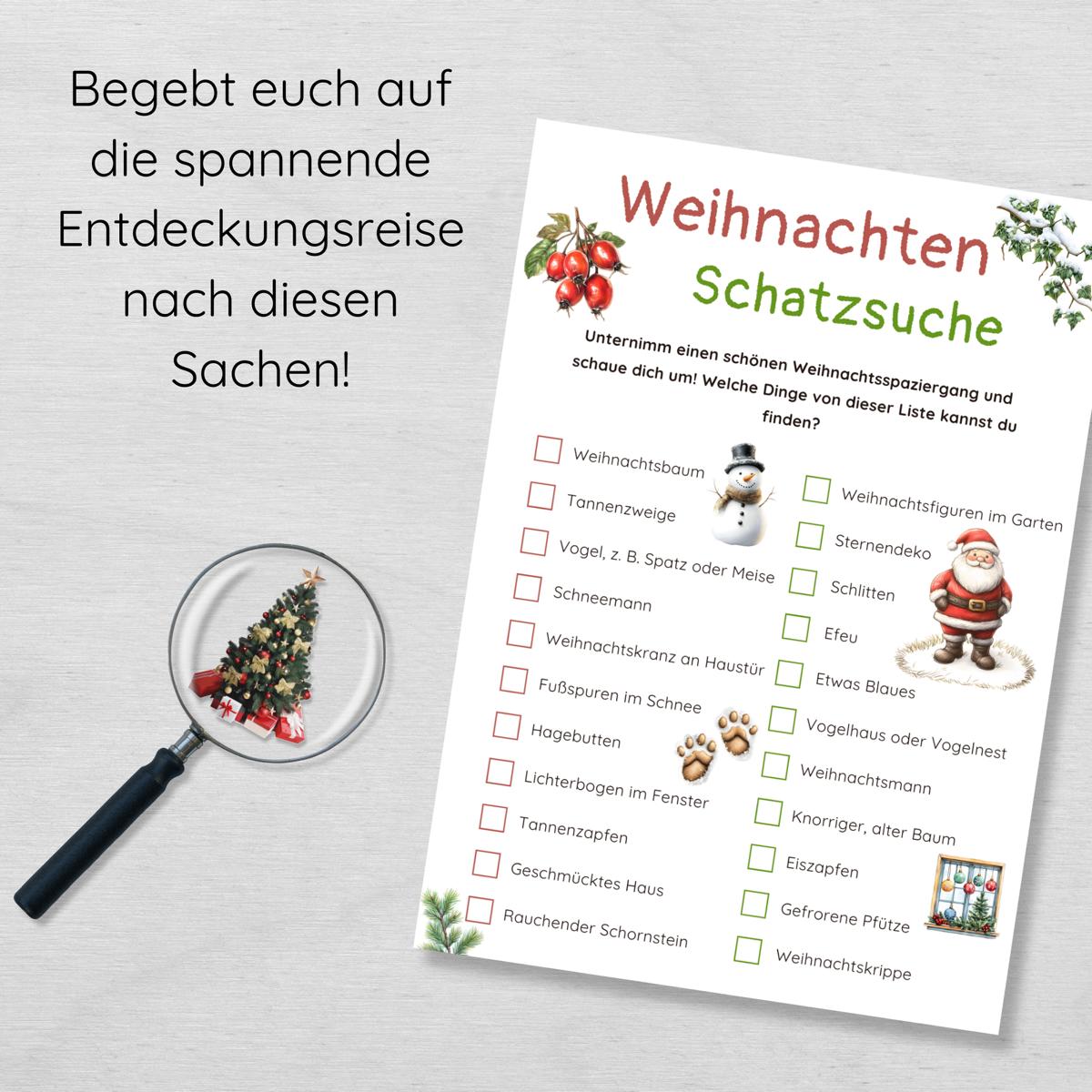 Weihnachtsschatzsuche für draußen Druckvorlage