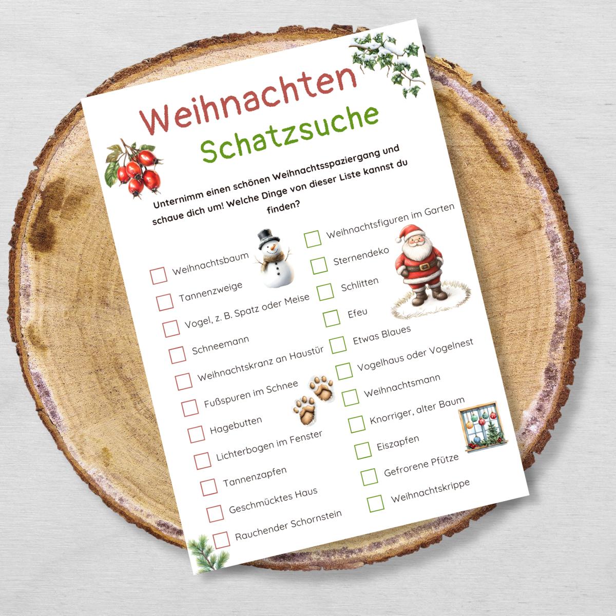 Weihnachtsschatzsuche für draußen Druckvorlage