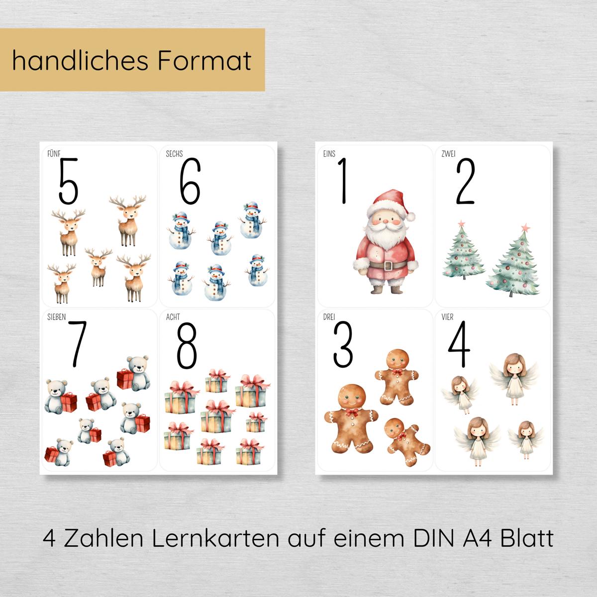 Weihnachten Zahlen 1 bis 10 Lernkarten für Kinder