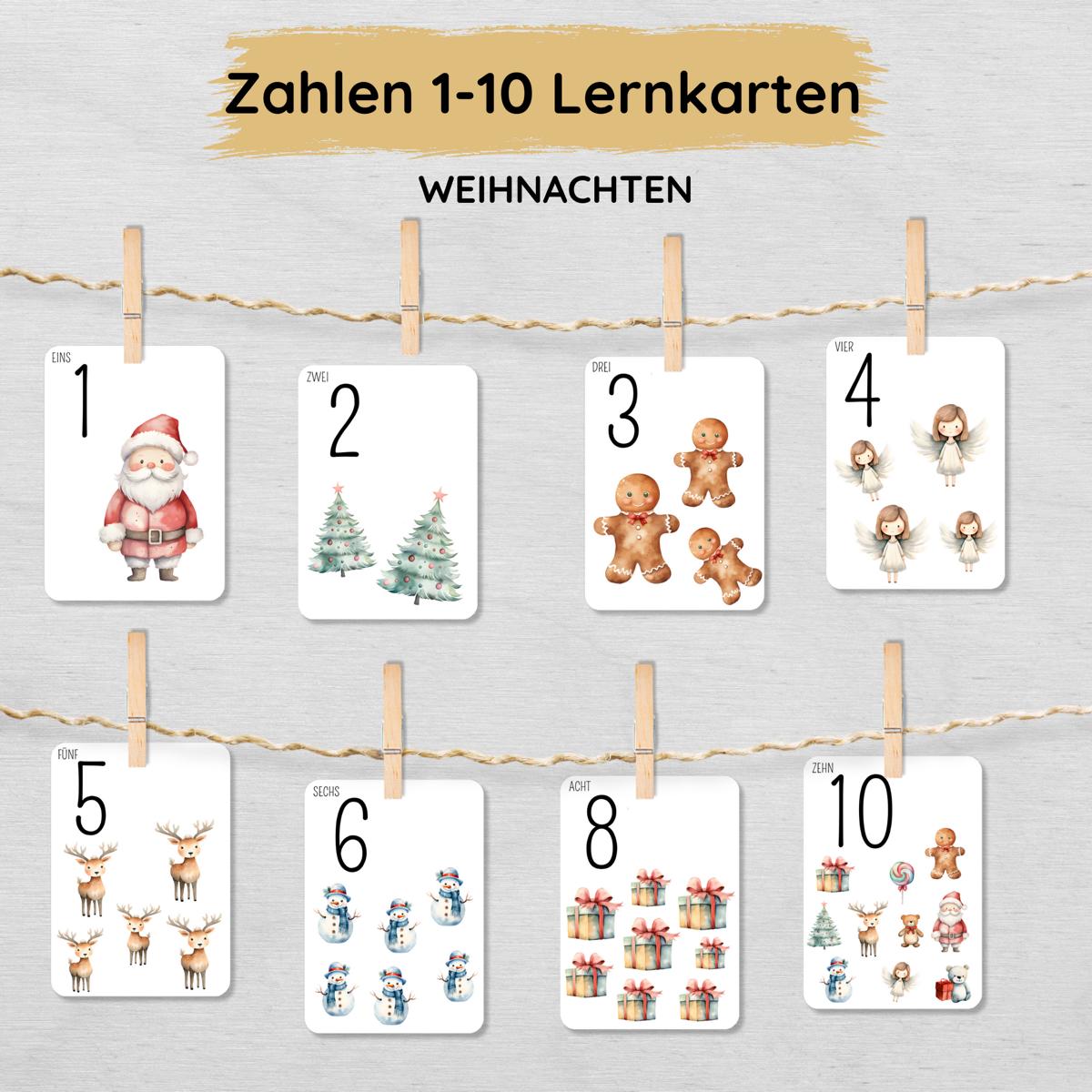 Weihnachten Zahlen 1 bis 10 Lernkarten für Kinder