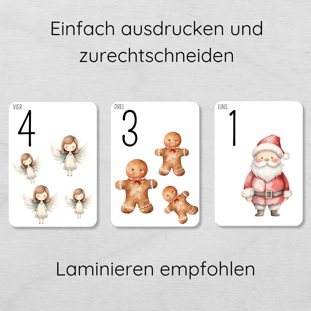 Weihnachten Zahlen 1 bis 10 Lernkarten für Kinder