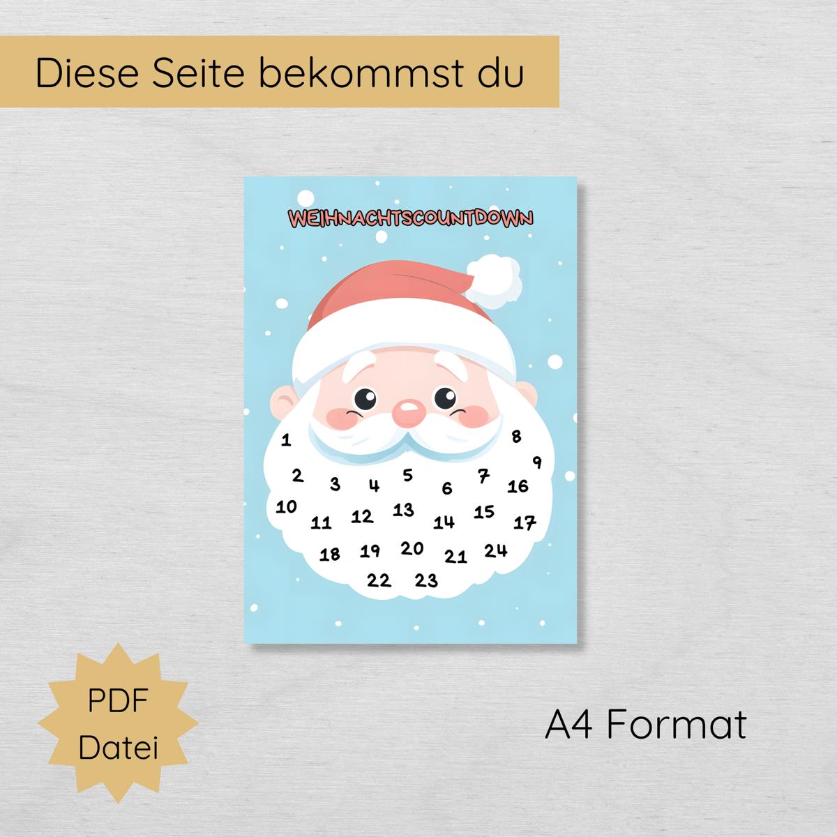 Weihnachtscountdown Adventskalender Weihnachtsmann Bart bekleben