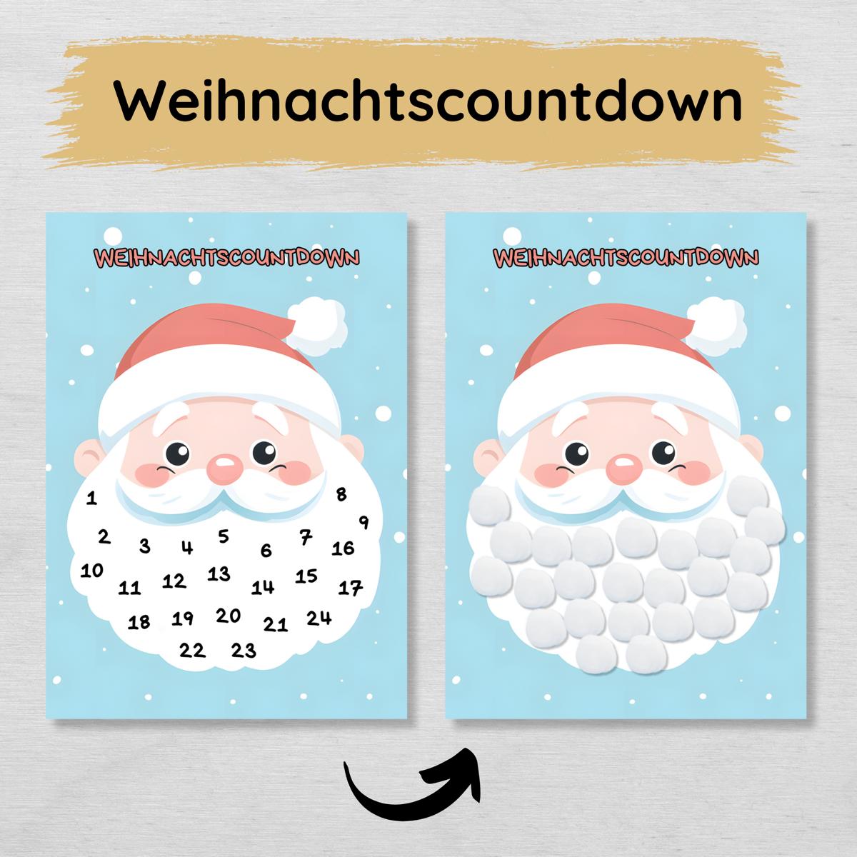 Weihnachtscountdown Adventskalender Weihnachtsmann Bart bekleben