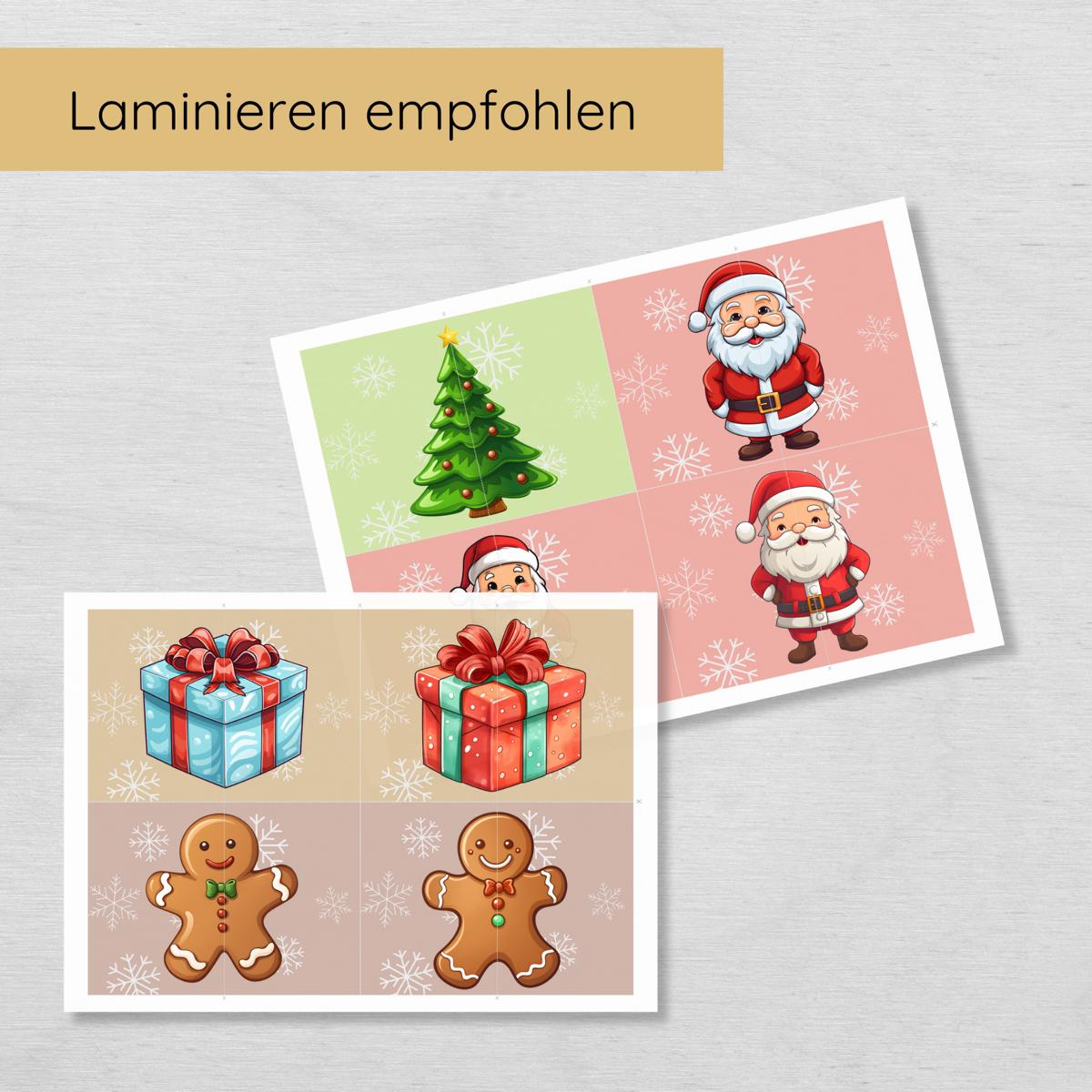 2 Teile Weihnachtspuzzle für Kinder, Hälften zuordnen