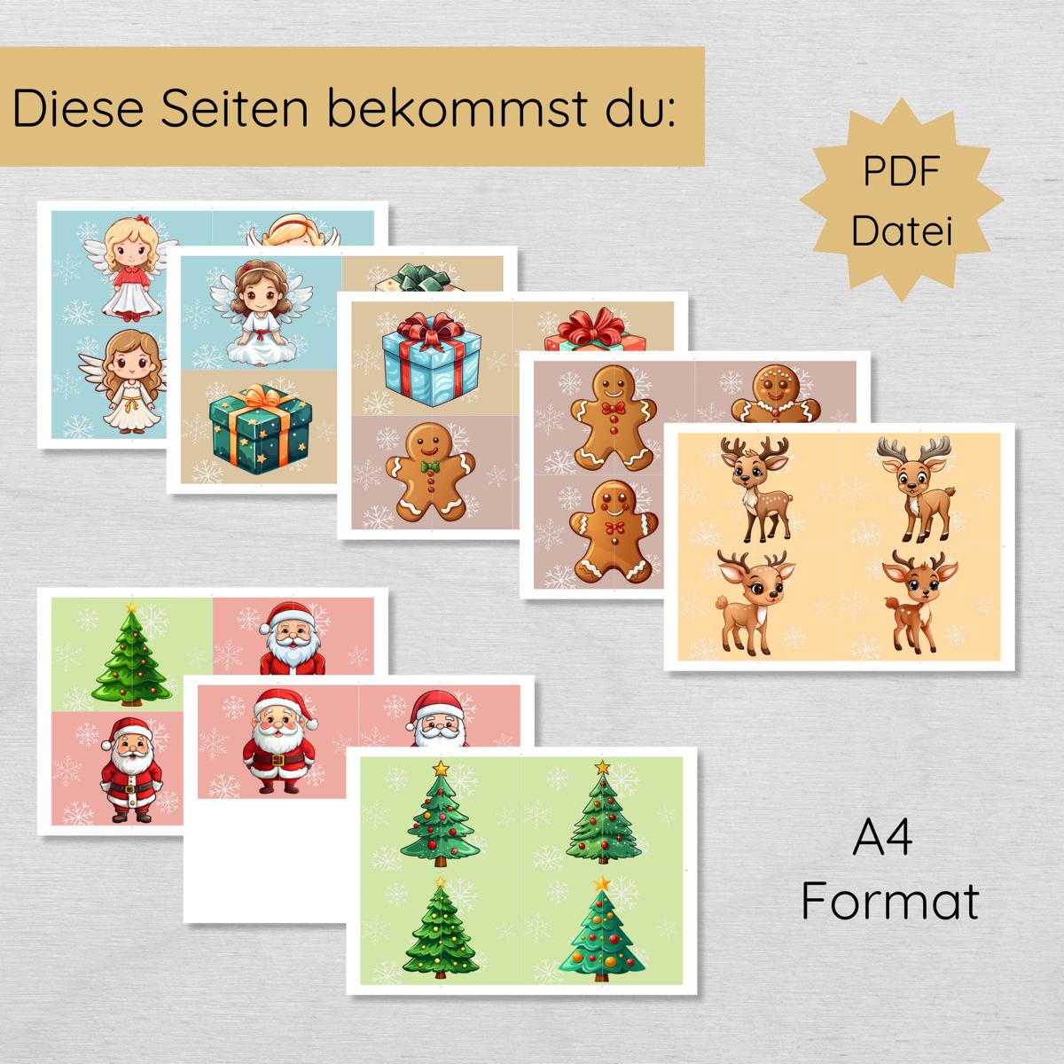 2 Teile Weihnachtspuzzle für Kinder, Hälften zuordnen