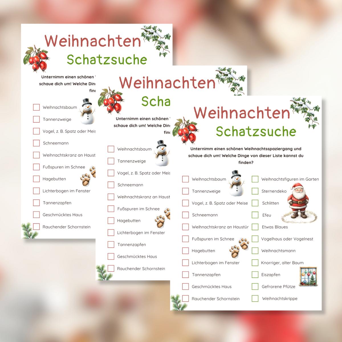 Weihnachtsschatzsuche für draußen Druckvorlage