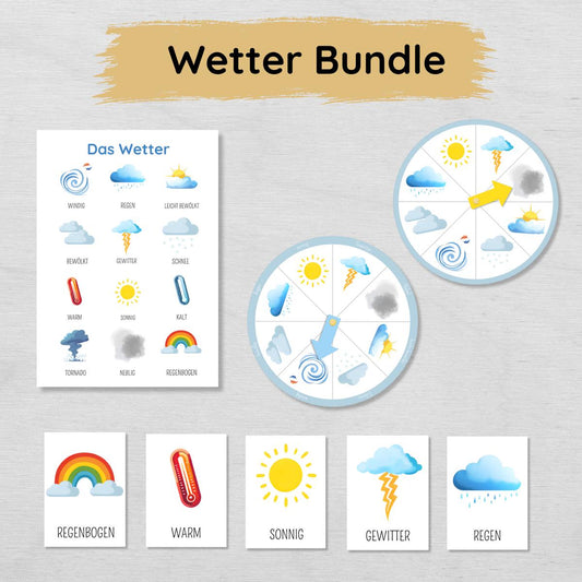 Wetter Bundle für Kinder mit Wetterrad, Wetter Poster und Wetter Lernkarten