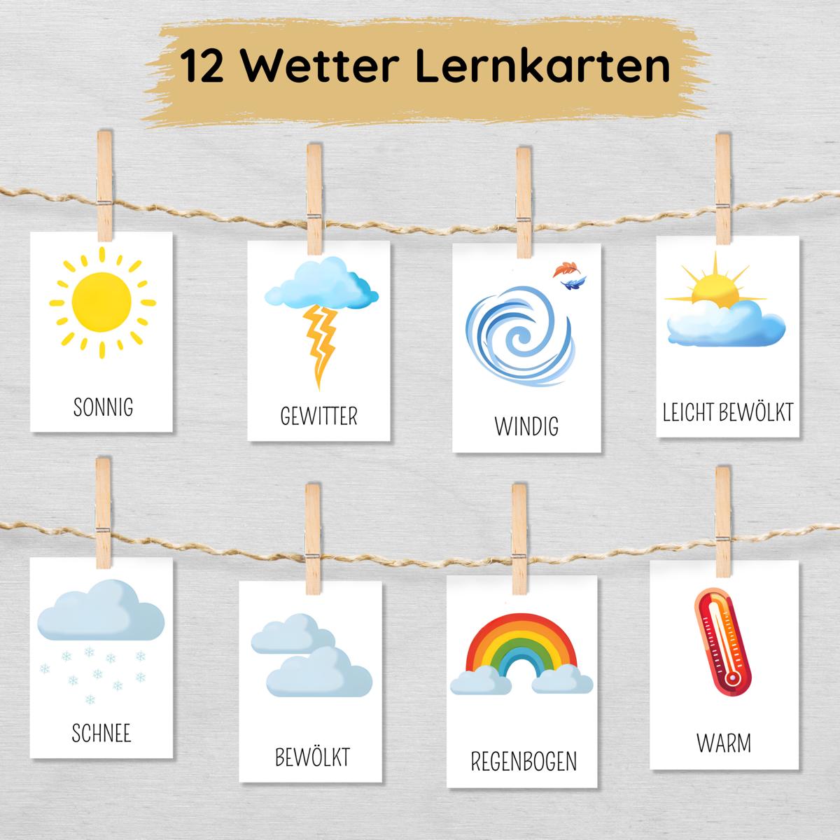 12 Wetter Lernkarten für Kinder
