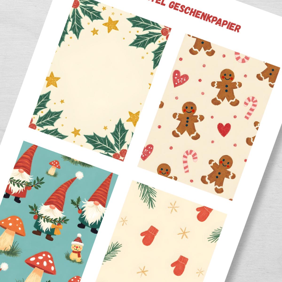 Wichtel Geschenkpapier - 20 weihnachtliche Motive