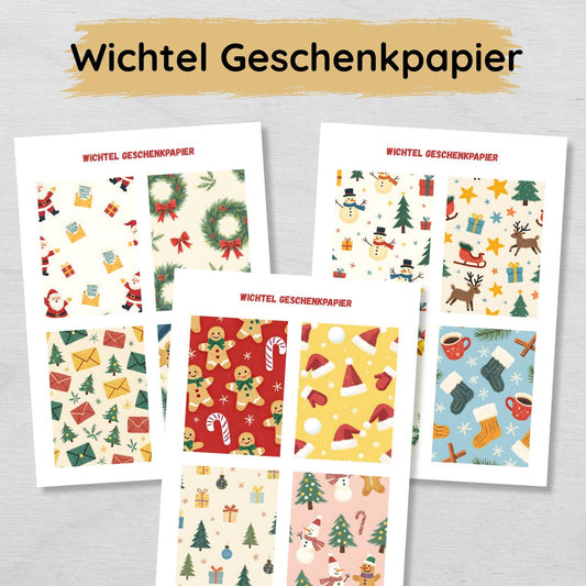 Wichtel Geschenkpapier - 20 weihnachtliche Motive