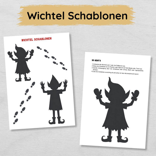 Wichtel Schablonen mit Wichteln und Fußspuren