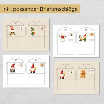 50 Wichtelbriefe für mehrere Kinder plus Blanko Vorlagen & Briefumschläge