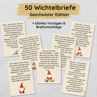 50 Wichtelbriefe für mehrere Kinder plus Blanko Vorlagen & Briefumschläge