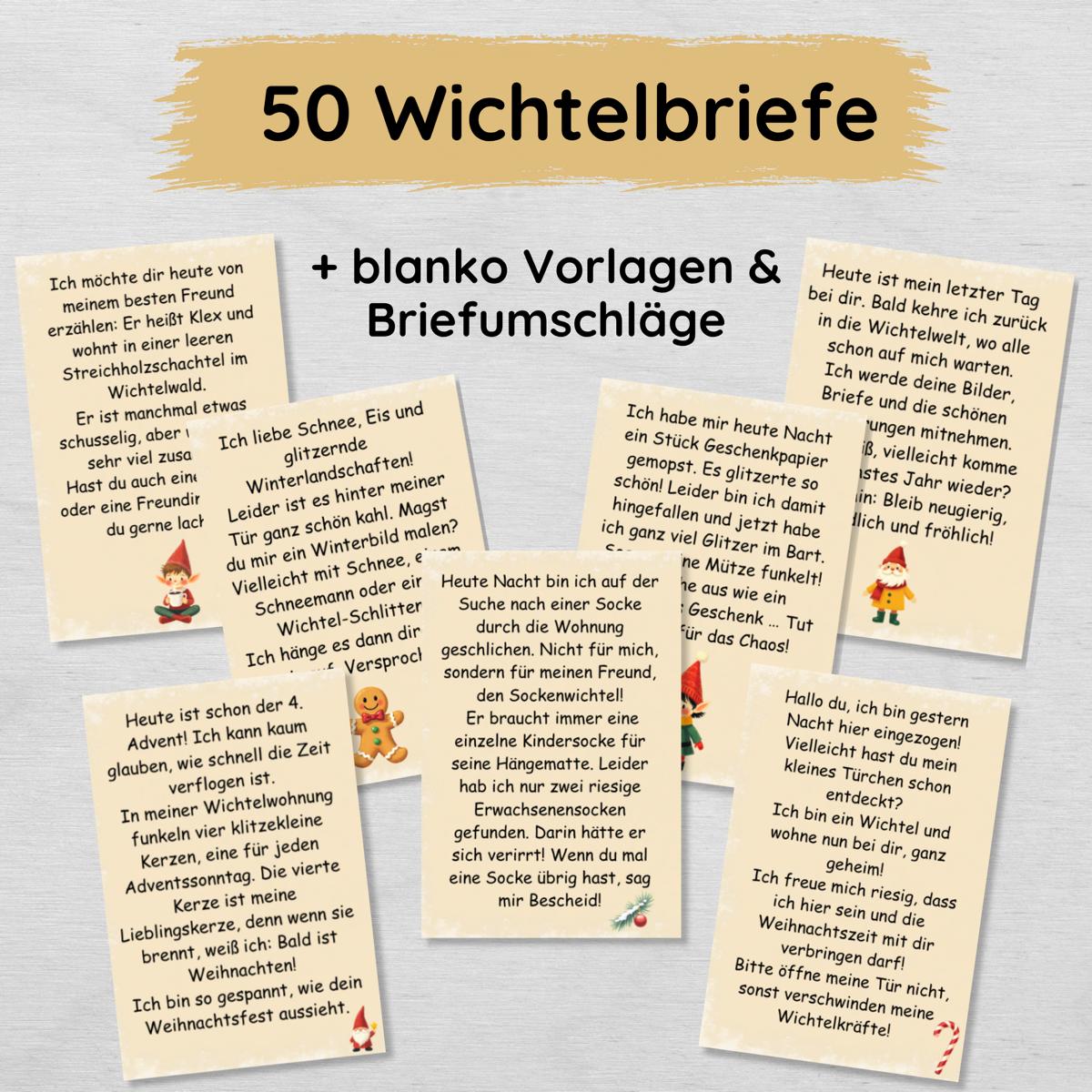 50 Wichtelbriefe plus Blanko Vorlagen & Briefumschläge