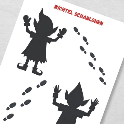 Wichtel Schablonen mit Wichteln und Fußspuren
