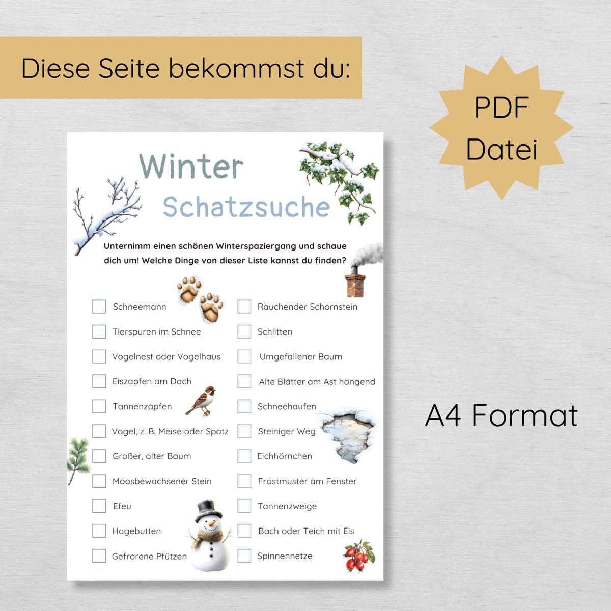 Outdoor Winterschatzsuche für Kinder, Druckvorlage