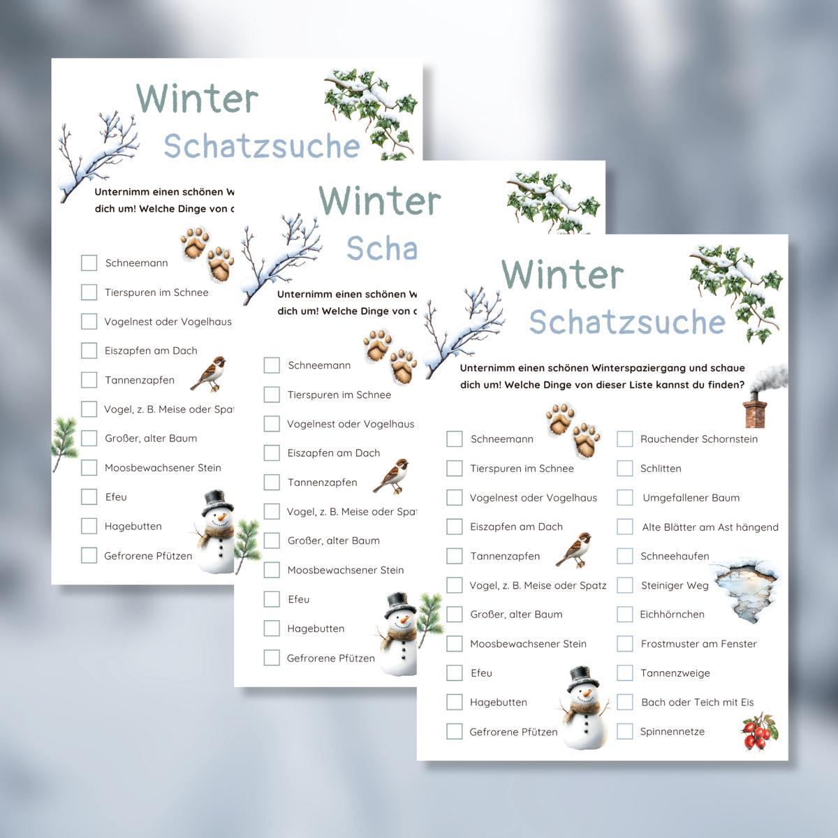 Outdoor Winterschatzsuche für Kinder, Druckvorlage