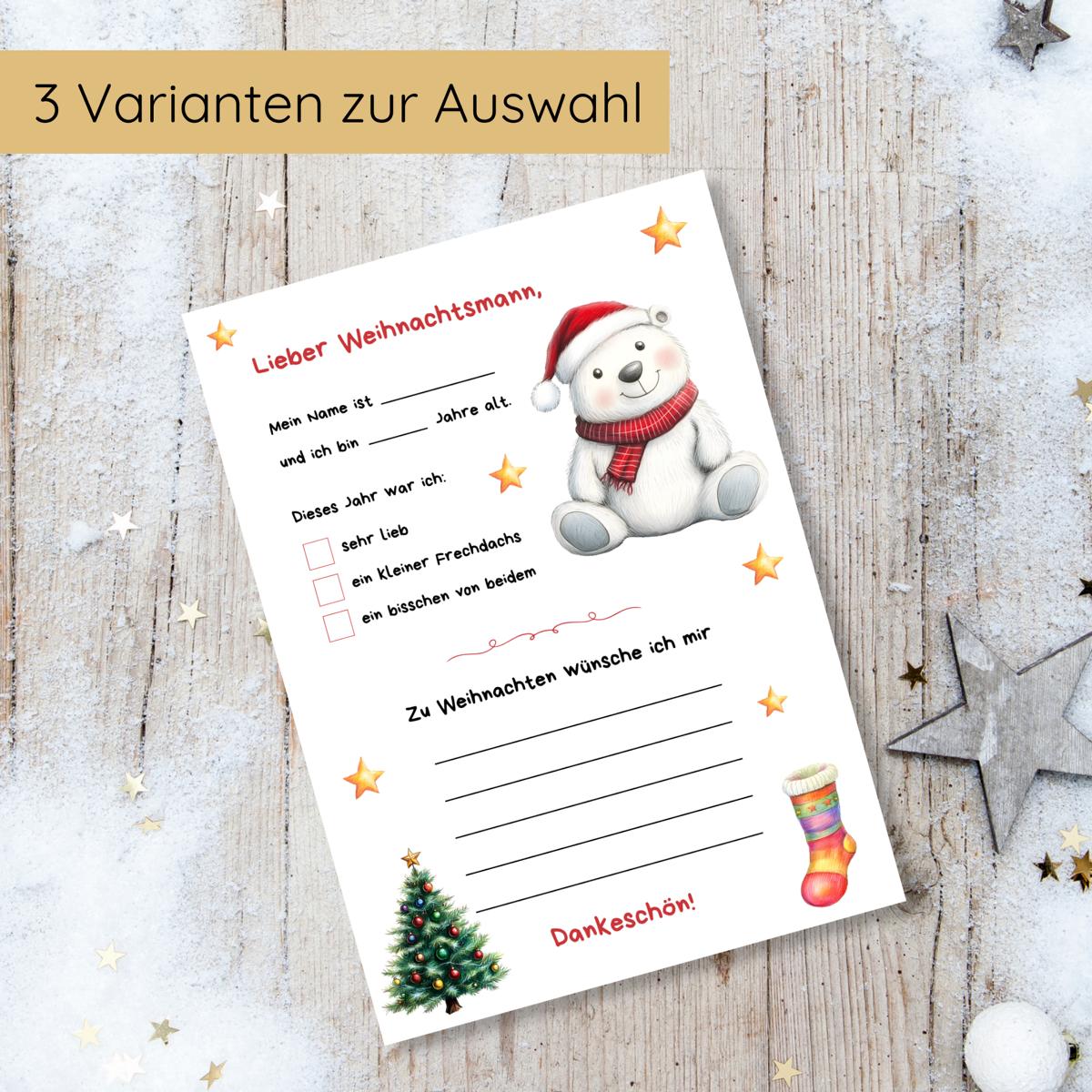 Wunschzettel für Kinder zu Weihnachten - 3 Varianten