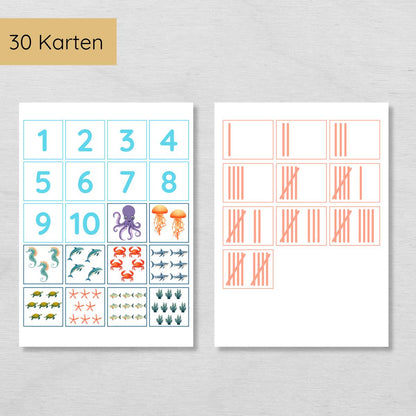 Unterwasser Zählübung Zahlen 1 bis 10 für Kinder, hochkant