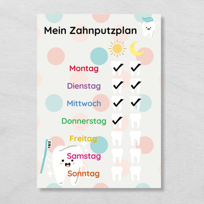 Zahnputzplan für Kinder, Checkliste tägliches Zähne putzen