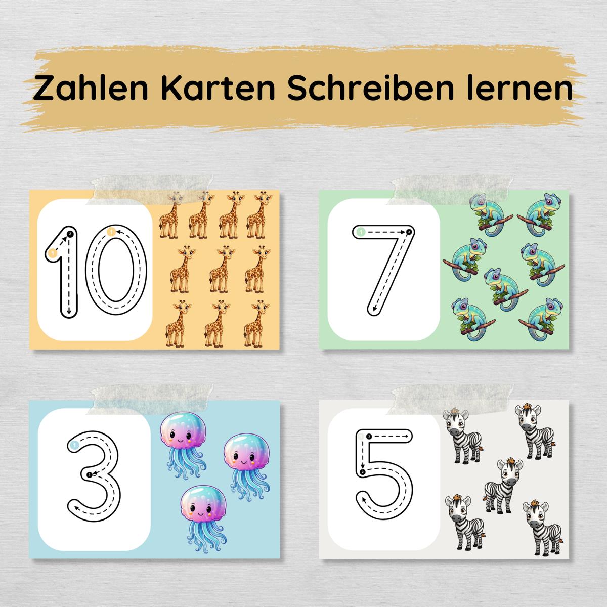 Zahlen 1-10 schreiben lernen, Übungskarten für Kinder