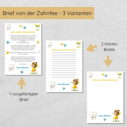 Brief von der Zahnfee Set inkl. Urkunde und Briefumschlag, gelb