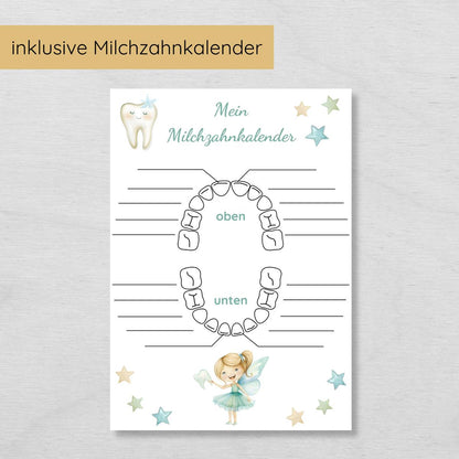 Brief von der Zahnfee Set inkl. Urkunde und Milchzahnkalender, blau