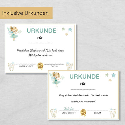 Brief von der Zahnfee Set inkl. Urkunde und Milchzahnkalender, blau